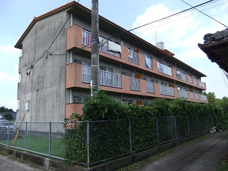 上向西団地の建物を道路から見た外観写真