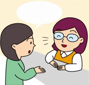 窓口で女性が相談員に相談しているイラスト