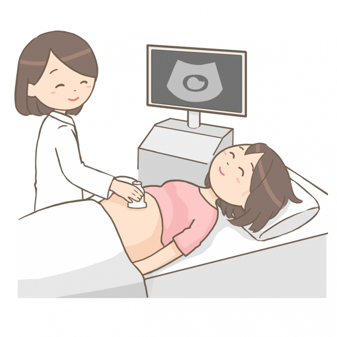 妊婦のお腹を超音波検査しているイラスト