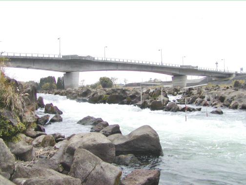 川内川にかかる橋を下から見上げた写真