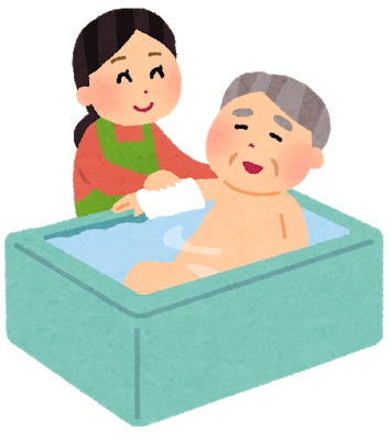 高齢者の入浴を補助しているイラスト